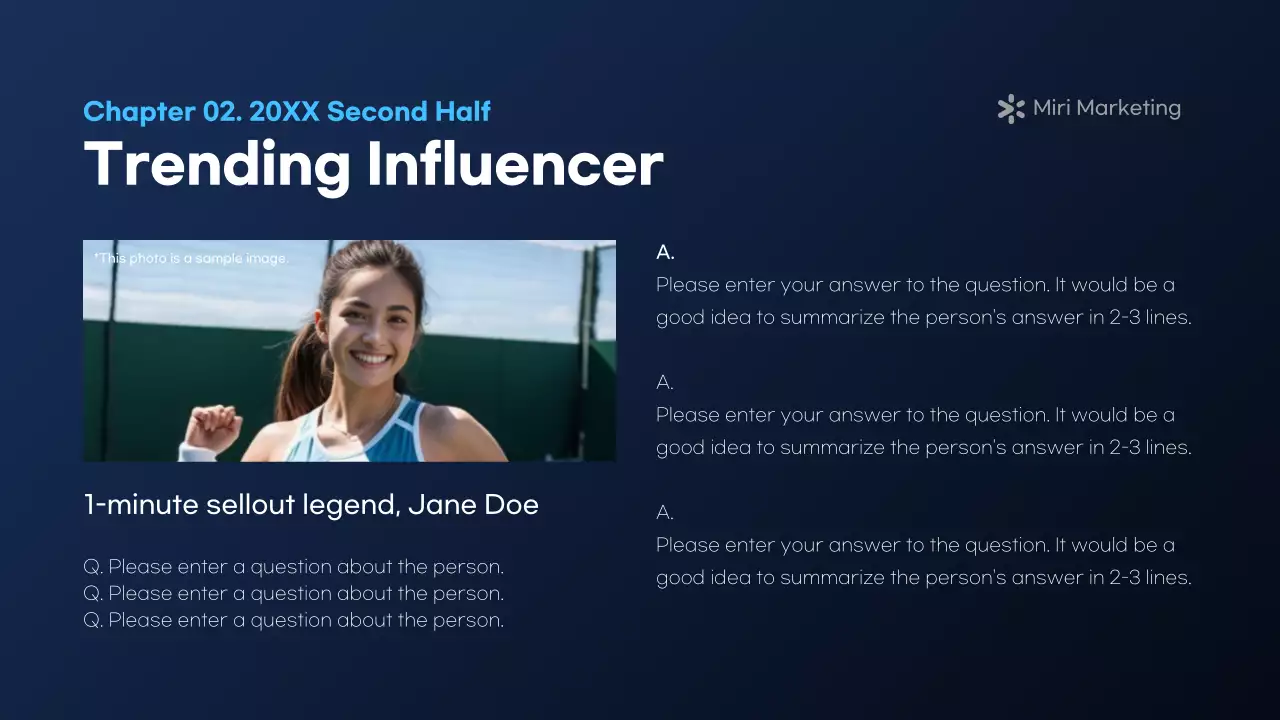 A modern marketing report in navy blue and white