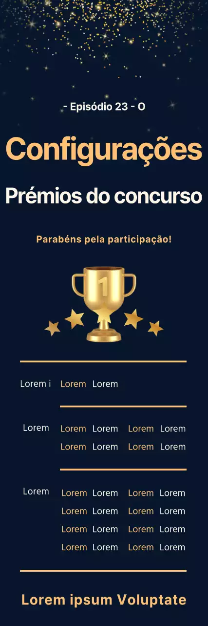Promover uma participação num concurso com um trote dourado sobre um fundo azul-marinho