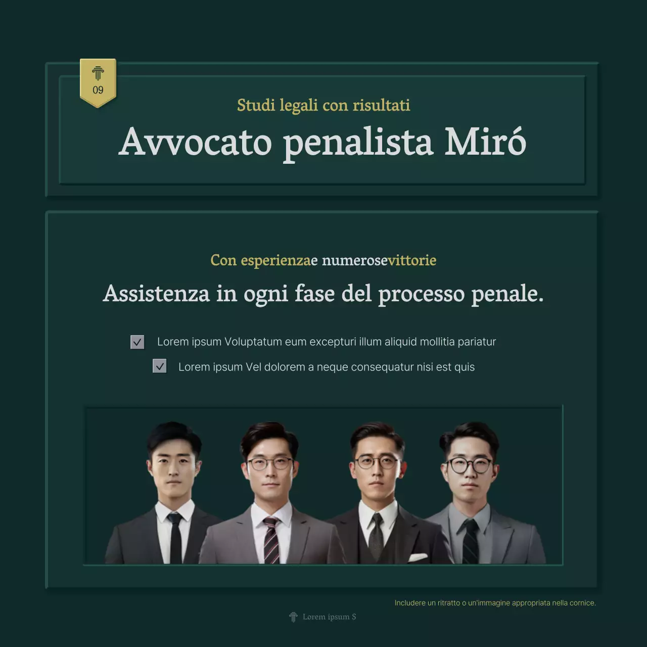 Profilo aziendale semplice dello studio legale in verde e giallo