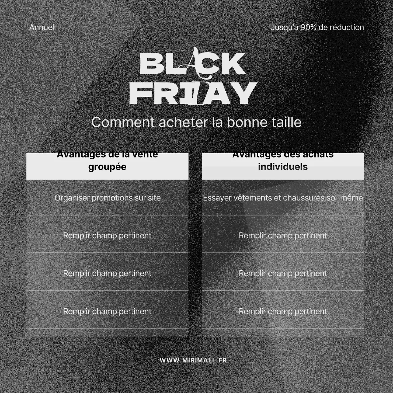 Promouvoir un vendredi noir minimaliste en noir et gris