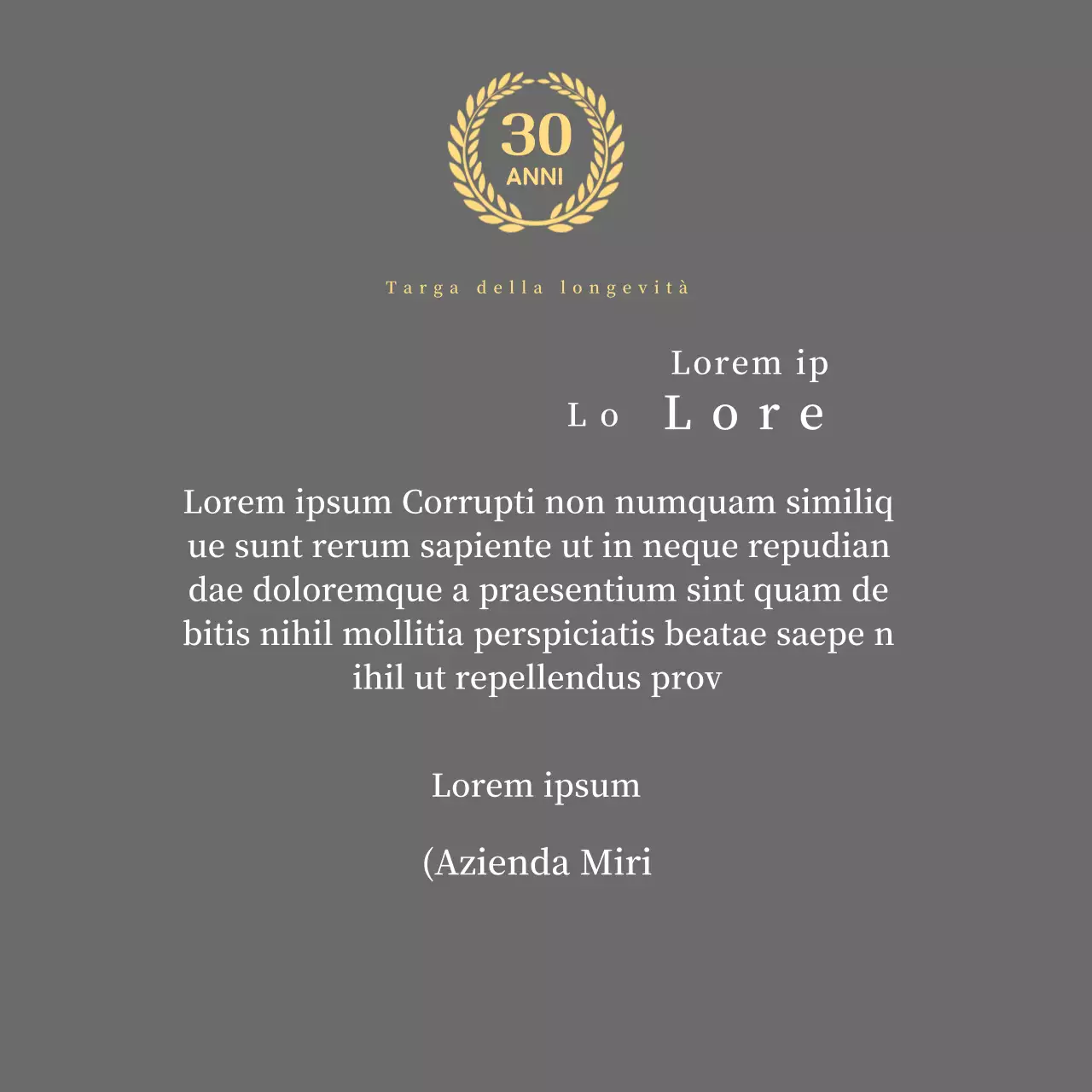 Concetto di targa aziendale di lungo servizio con simbolo dell'alloro