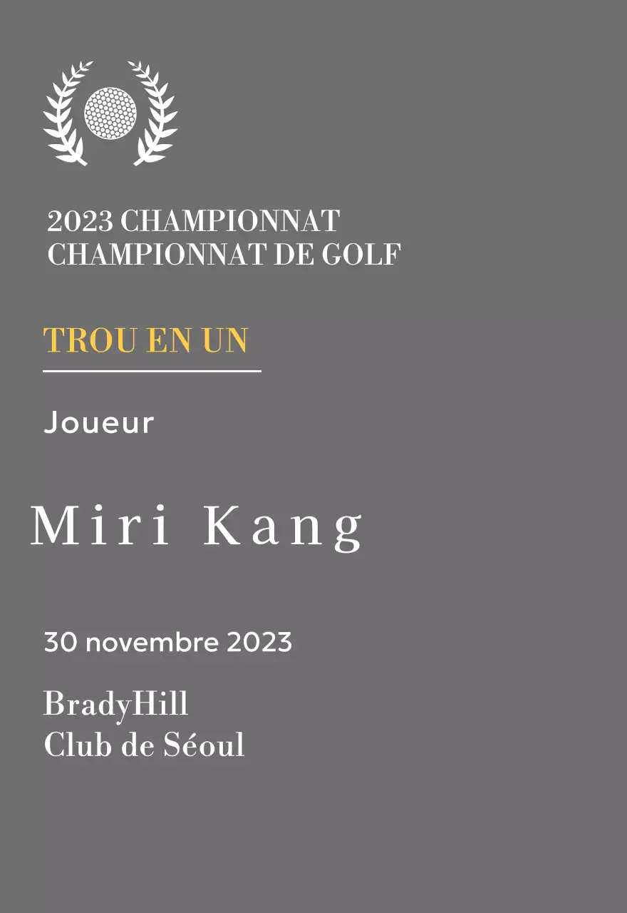 Plaque du gagnant d'un trou d'un coup au golf avec balle de golf et couronne de laurier (illustration)