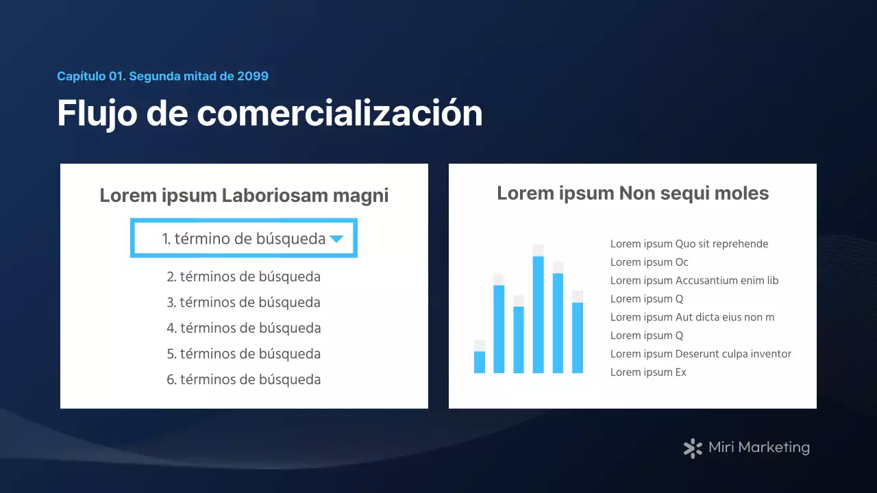 Un moderno informe de marketing en azul marino y blanco