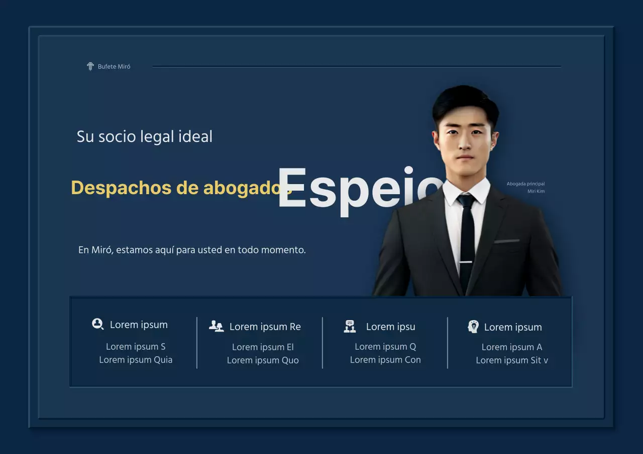 Promoción de un bufete de abogados de alto nivel en azul marino y amarillo