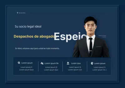 Promoción de un bufete de abogados de alto nivel en azul marino y amarillo