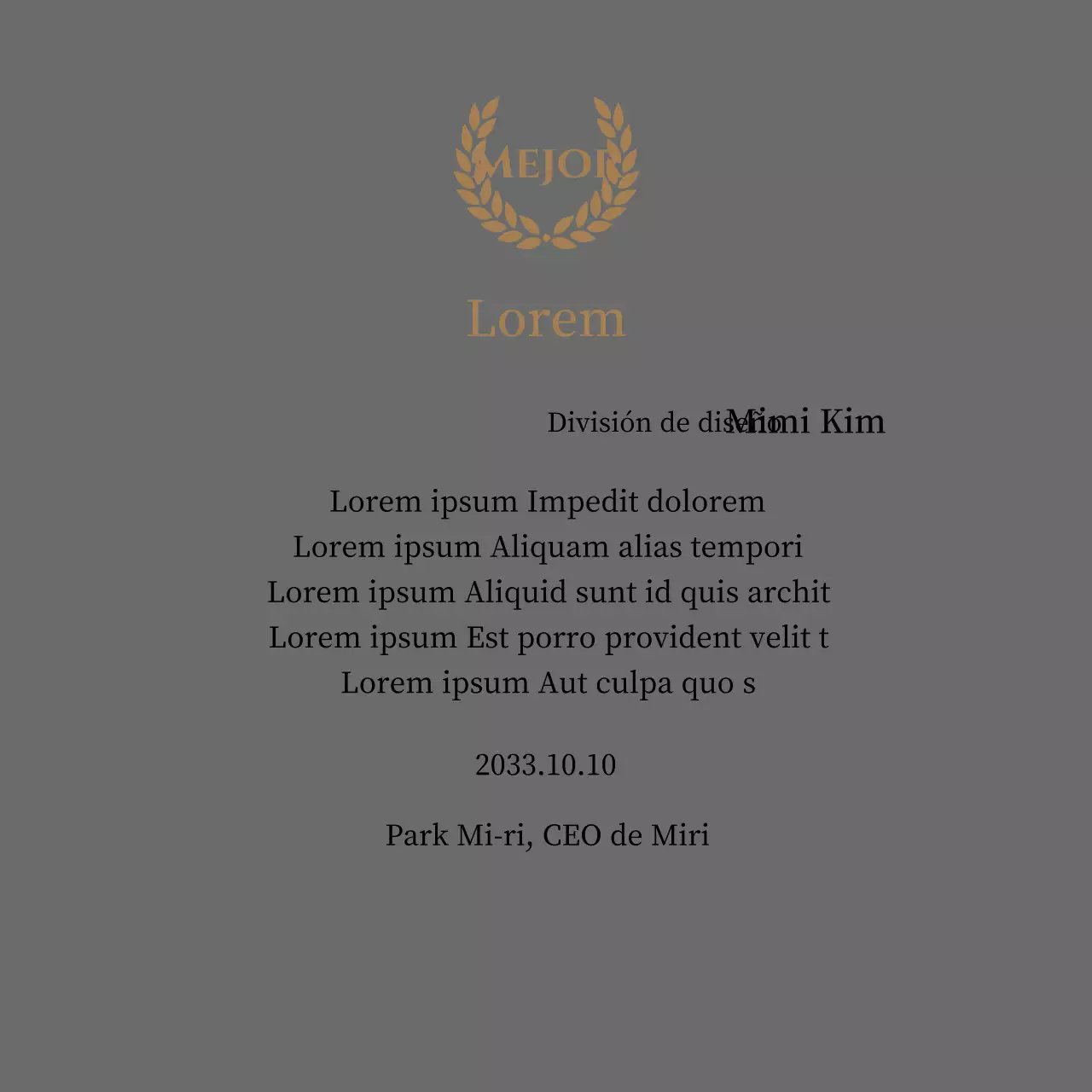 Lujosa placa de agradecimiento con laureles y sello dorados