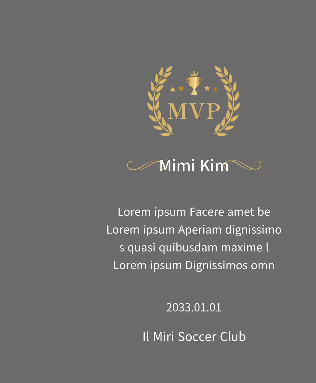 Targa del campionato con alloro e trofeo in oro