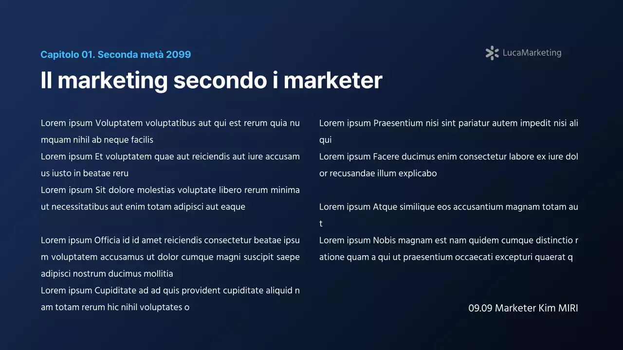 Un moderno rapporto di marketing in blu navy e bianco