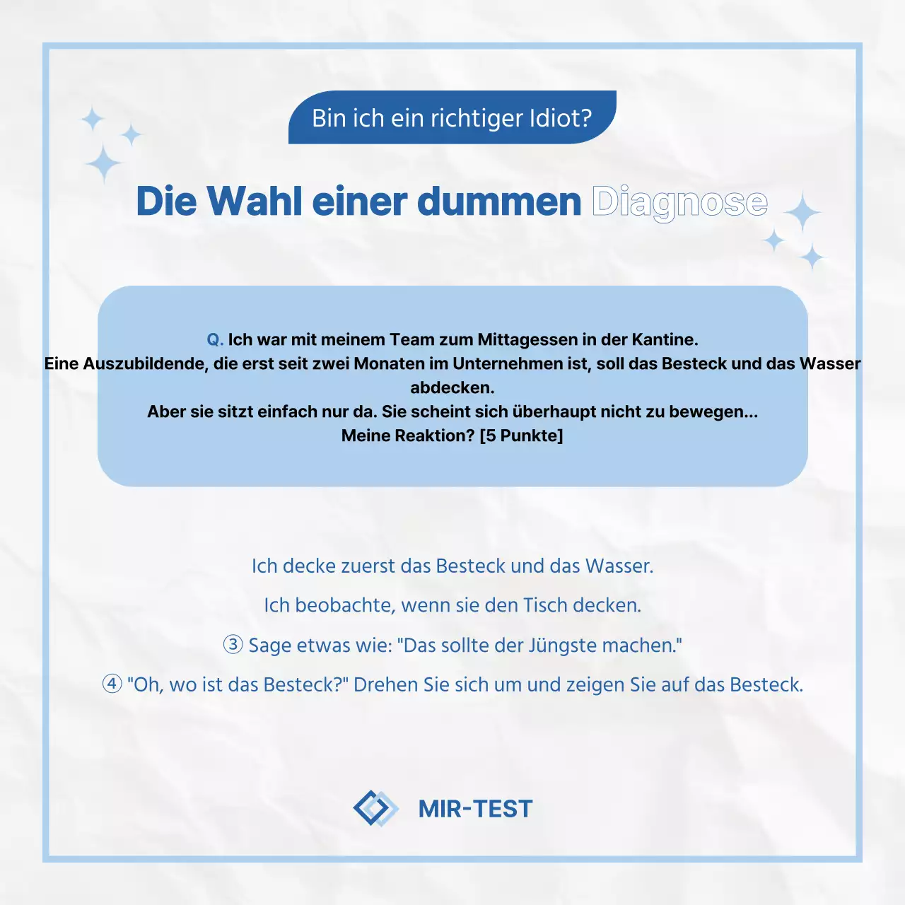 Eine kitschige, blau-weiße Umfrage