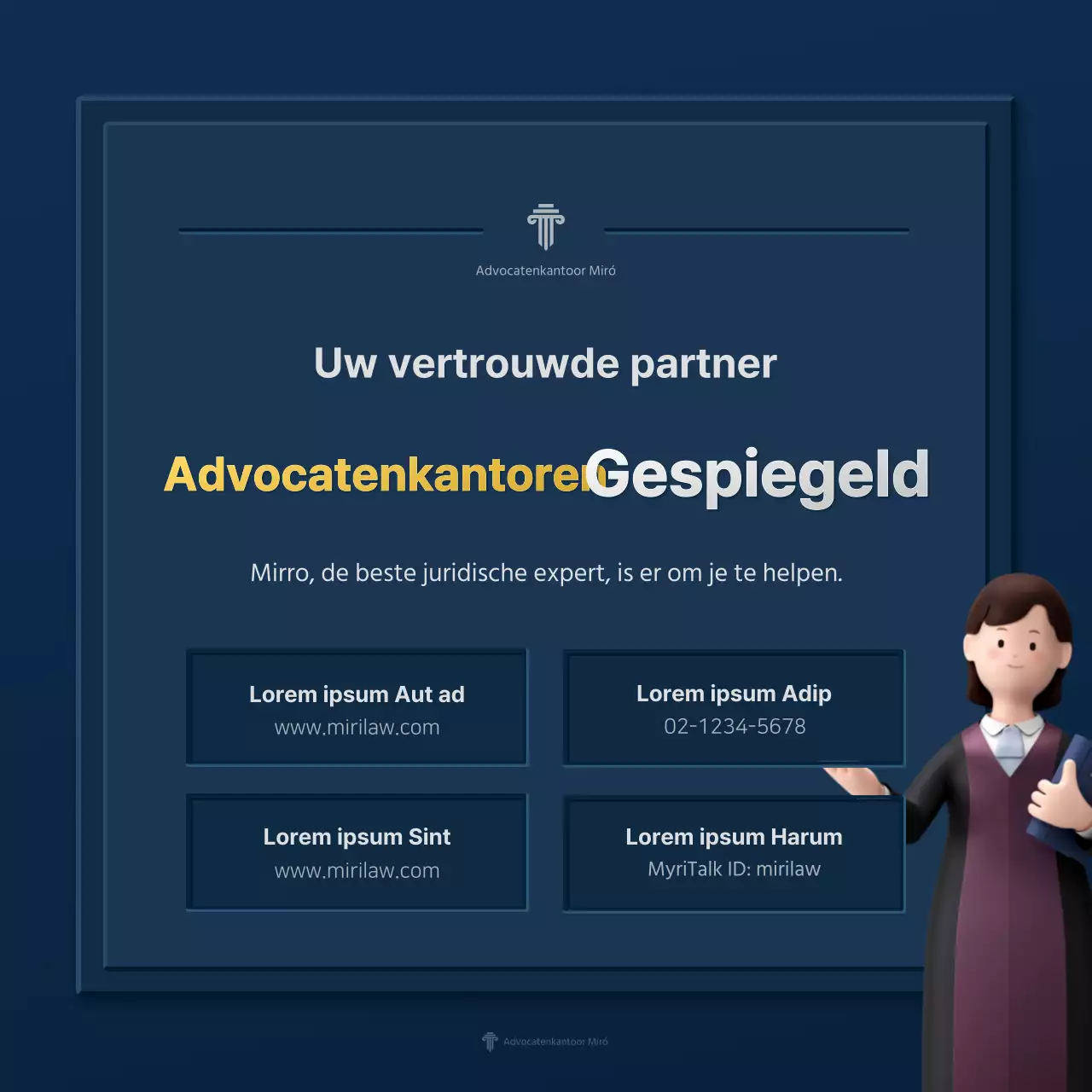 Een eenvoudig blauw en geel bedrijfsprofiel van een advocatenkantoor