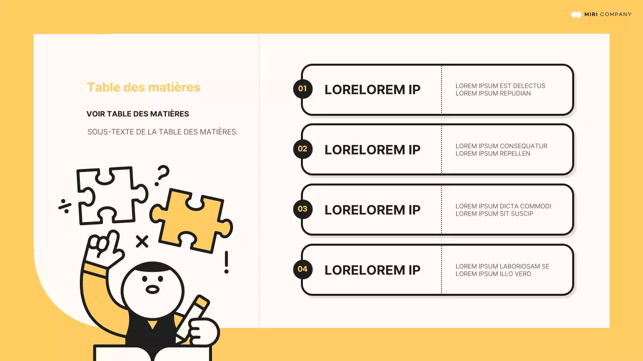 Présentation minimaliste en jaune et noir