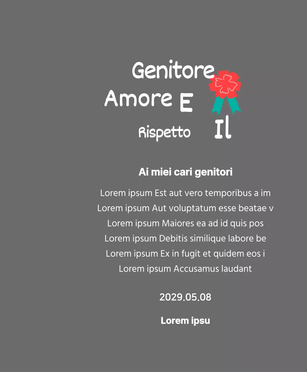 Calligrafia per la festa della mamma con illustrazione di garofano rosso