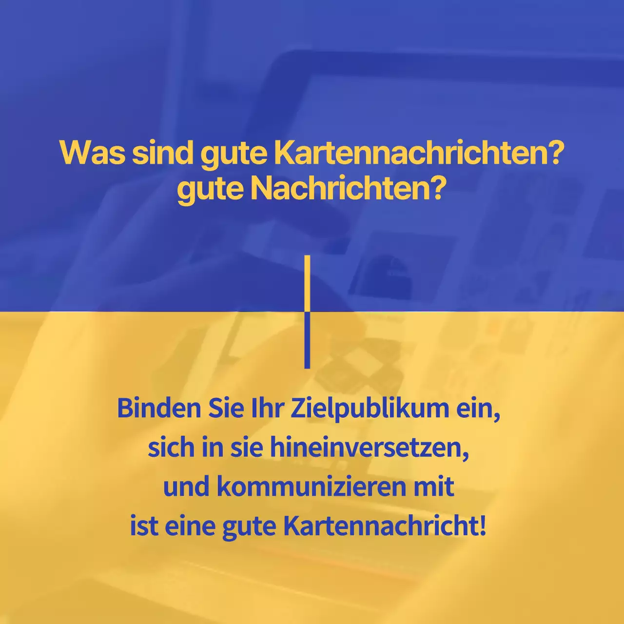 Eine einfache blau-gelbe Anzeige für einen Marketing-Leitfaden