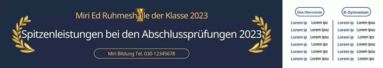 Fördern Sie Leistungsträger mit Trophäen und Lorbeeren in einem kontrastreichen marineblauen und weißen Design.