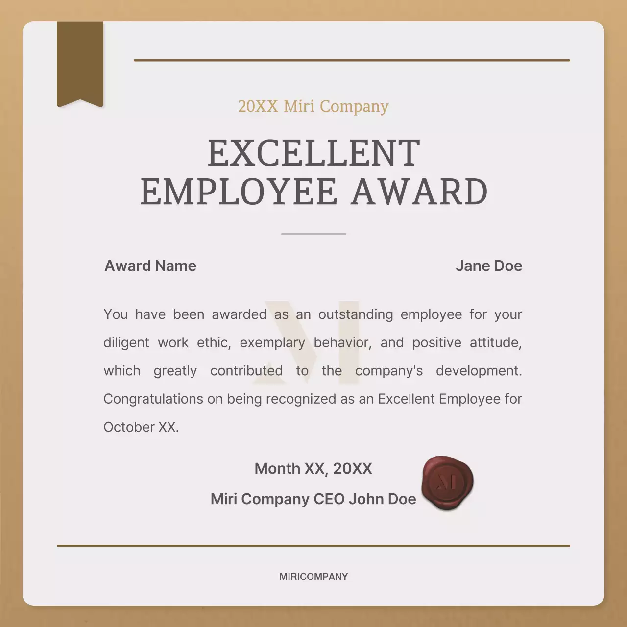 Beige Classic Employee Certificate Social Media Post