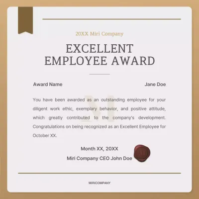 Beige Classic Employee Certificate Social Media Post