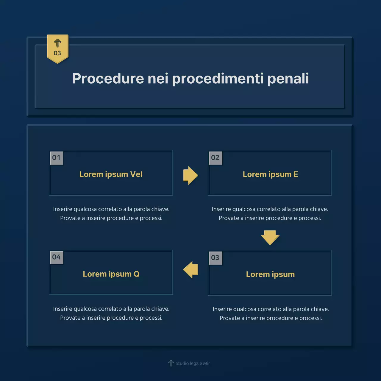 Un semplice profilo aziendale di uno studio legale in blu e giallo