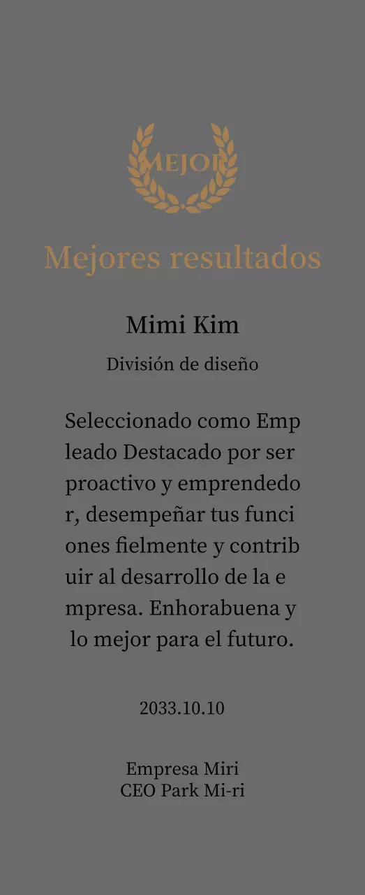 Lujosa placa de agradecimiento con laureles y sello dorados