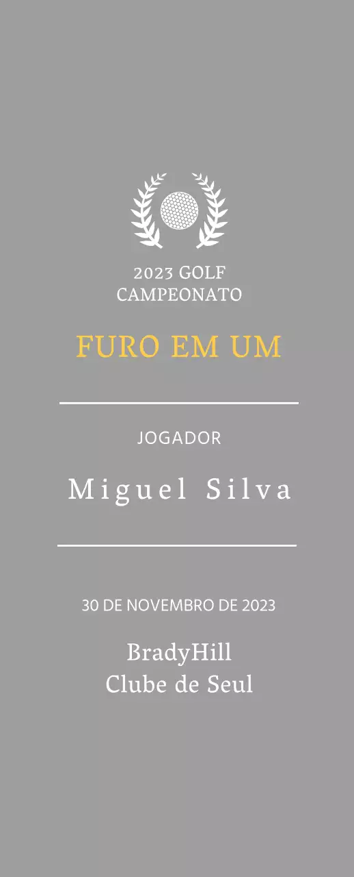 Placa de vencedor de jogador de golfe "hole-in-one" com bola de golfe e ilustração de coroa de louros