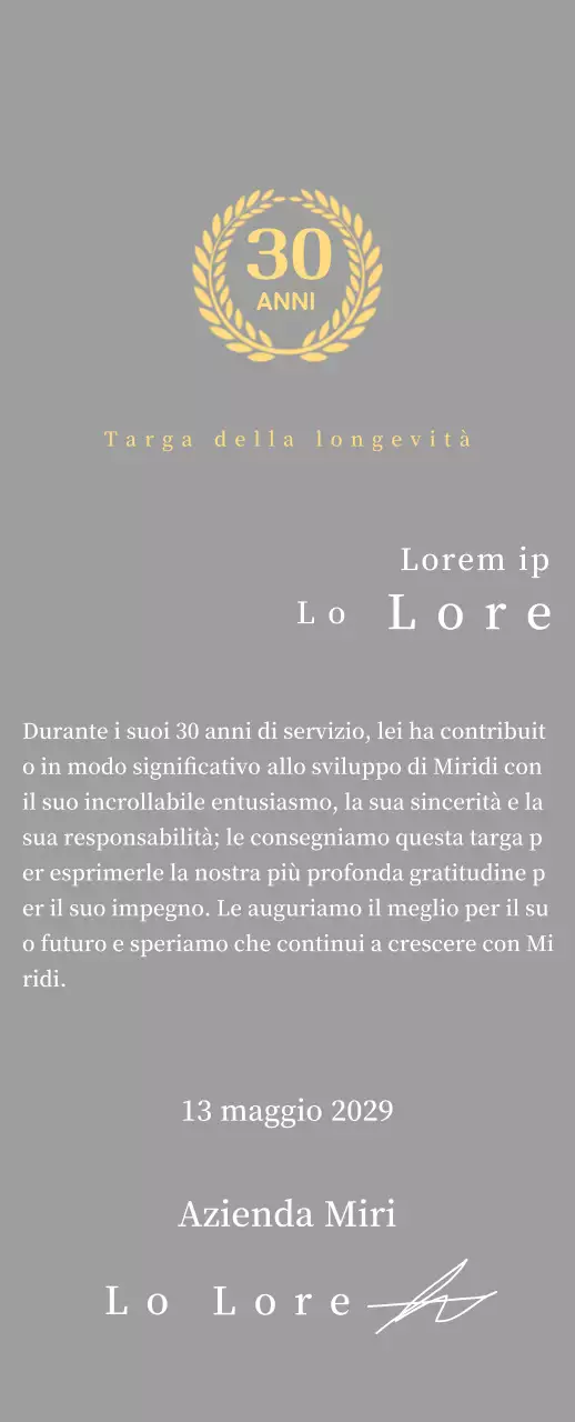 Concetto di targa aziendale di lungo servizio con simbolo dell'alloro