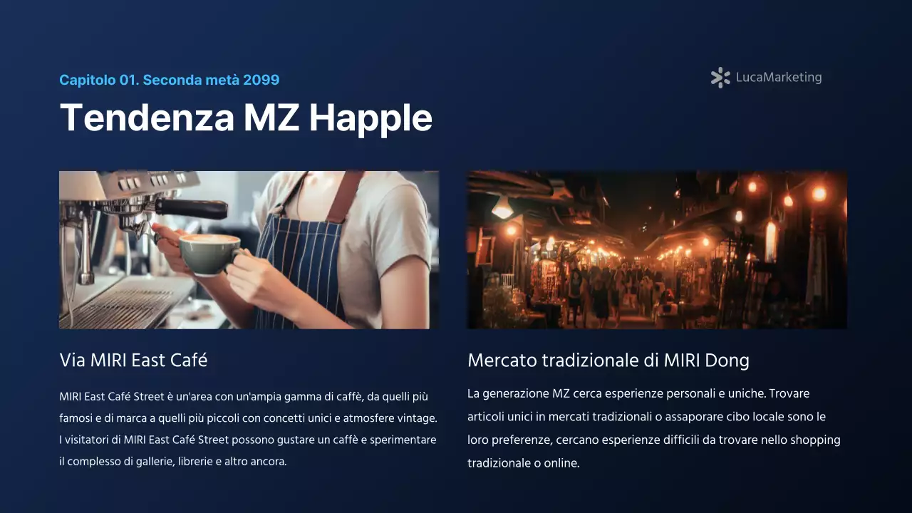 Un moderno rapporto di marketing in blu navy e bianco