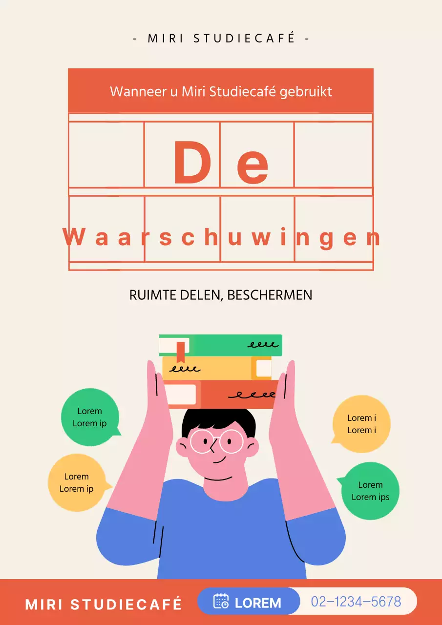Een eenvoudig oranje studiecafé met waarschuwing