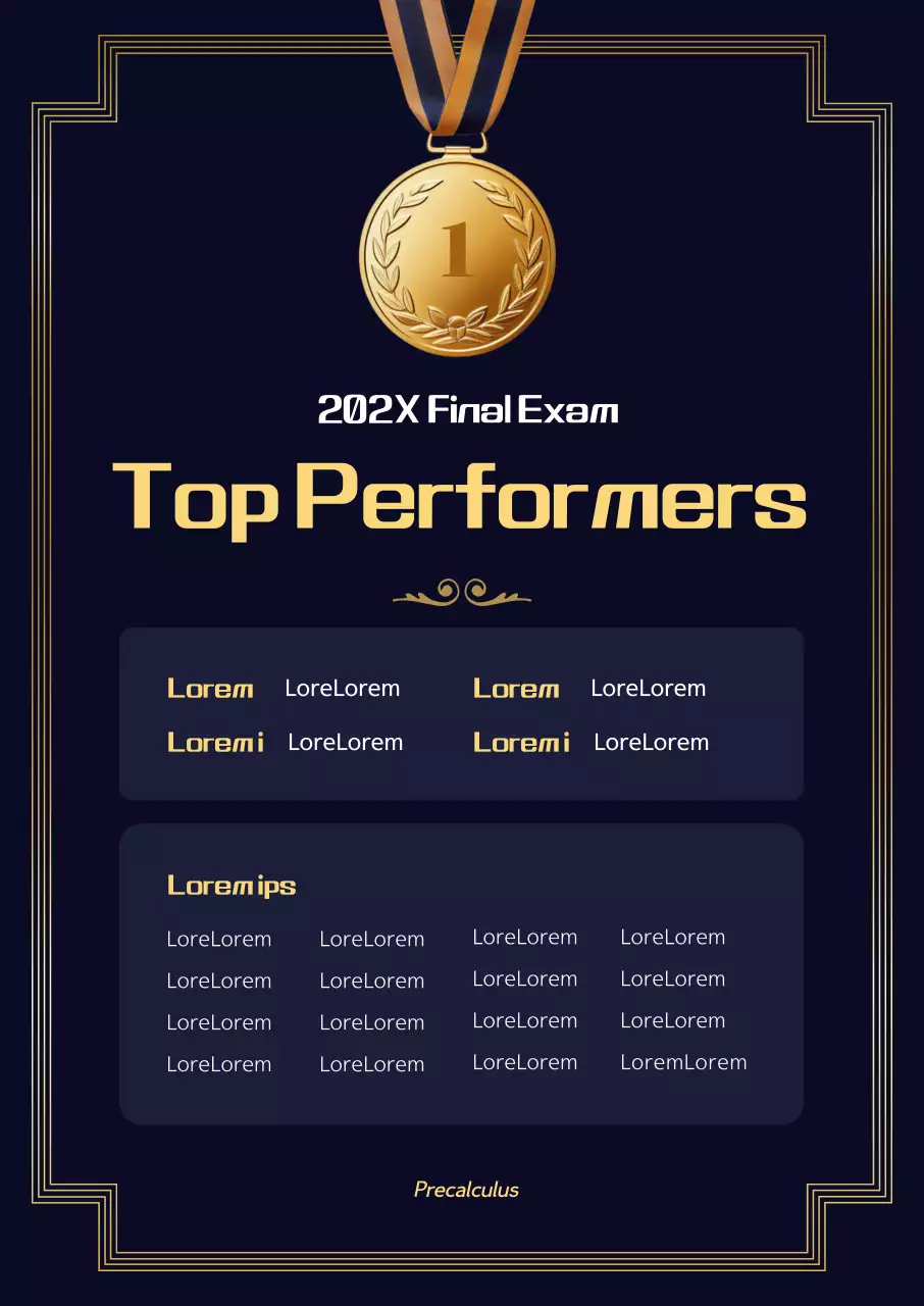 Mempromosikan akademi yang berkelas dan berprestasi tinggi dengan gambar medali emas pada latar belakang biru tua dengan aksen emas