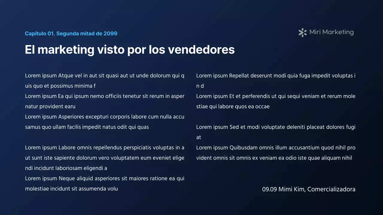 Un moderno informe de marketing en azul marino y blanco