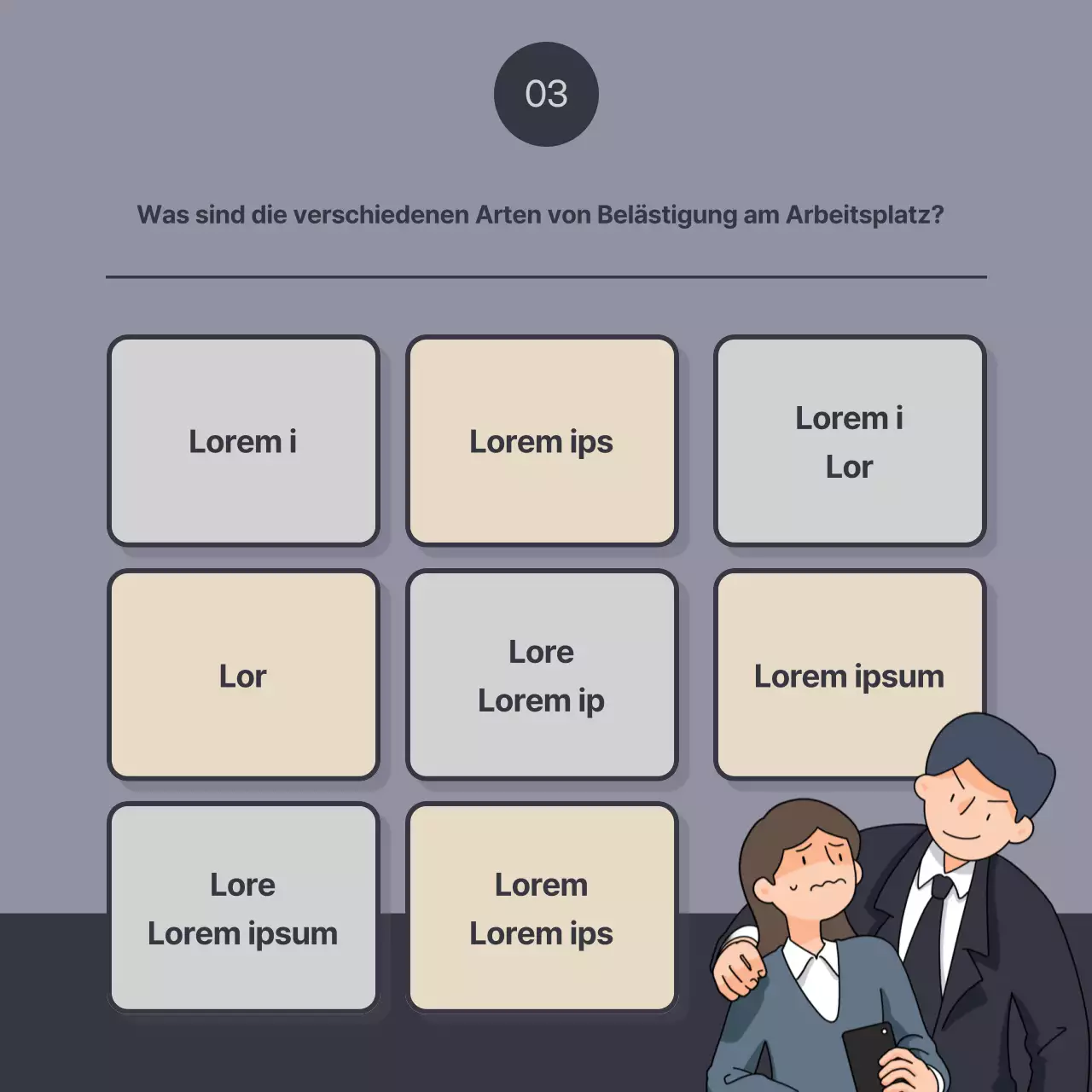 Ein Leitfaden zur Meldung von Belästigung am Arbeitsplatz in Vintage Navy und Grey