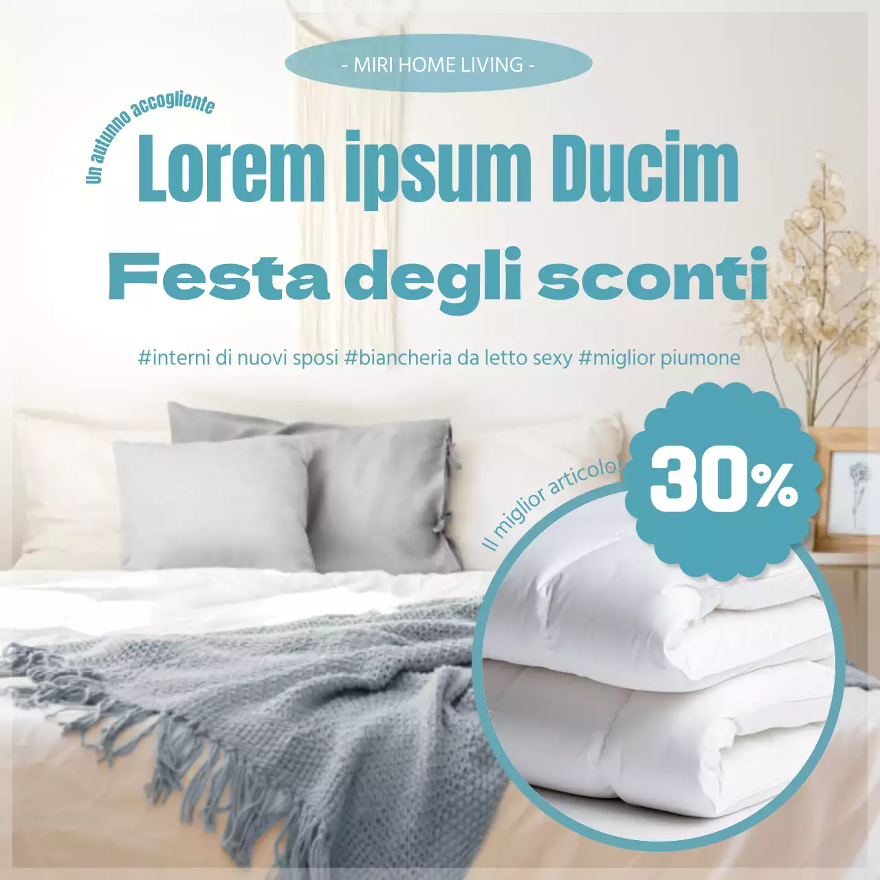 Promuovere la biancheria da letto moderna in azzurro e beige