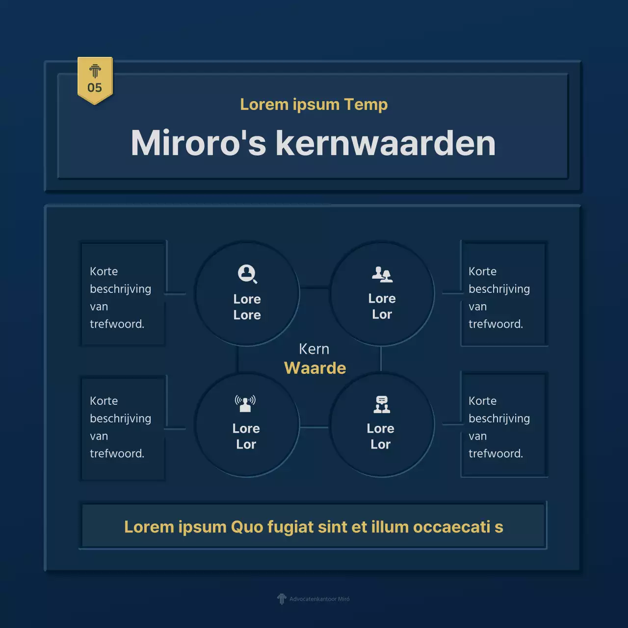 Een eenvoudig blauw en geel bedrijfsprofiel van een advocatenkantoor