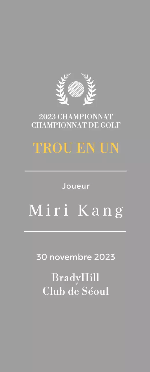 Plaque du gagnant d'un trou d'un coup au golf avec balle de golf et couronne de laurier (illustration)