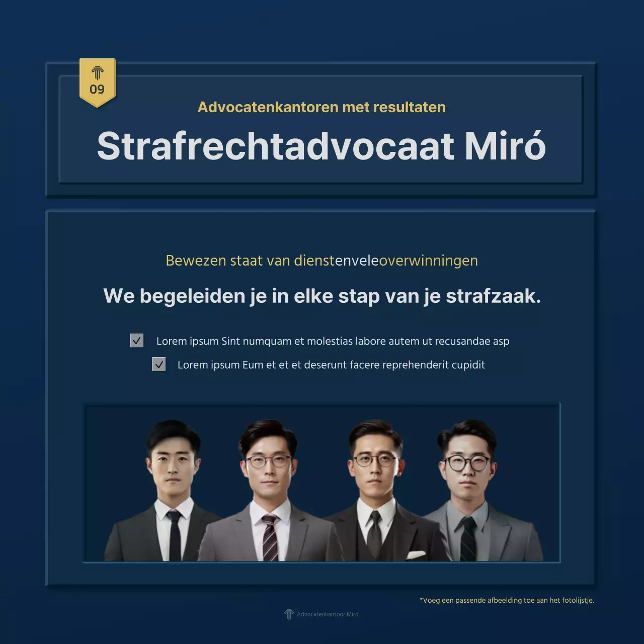 Een eenvoudig blauw en geel bedrijfsprofiel van een advocatenkantoor