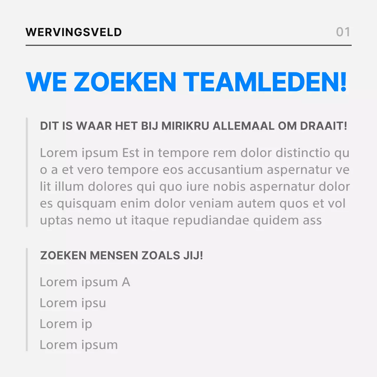 Een eenvoudige vacature in zwart en blauw