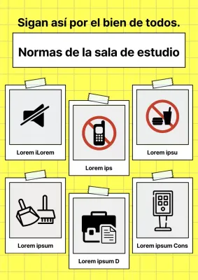 Anuncio de normas de la sala de estudio minimalista en blanco y amarillo