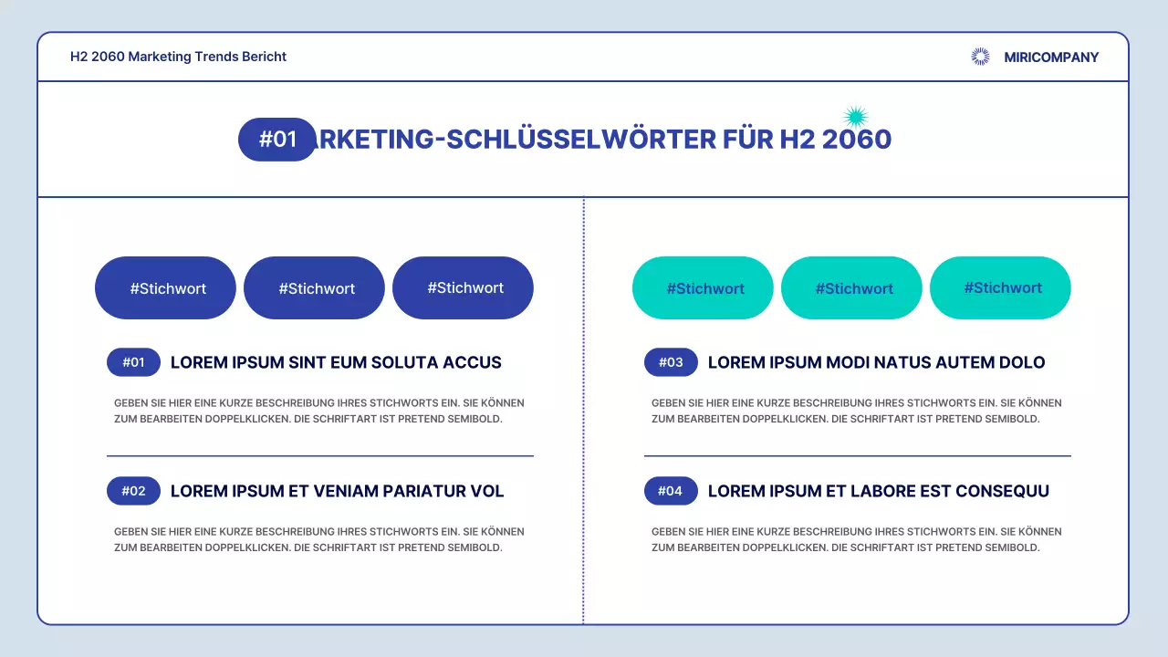 Ein einfacher Marketing-Trendbericht in Marineblau und Minze