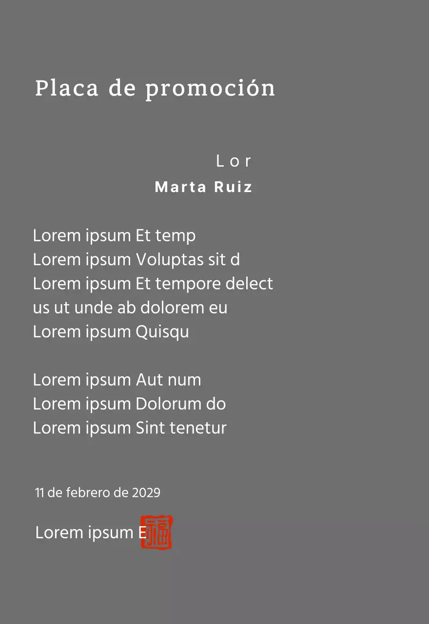 Placa de felicitación por el ascenso en una elegante fuente con gracias