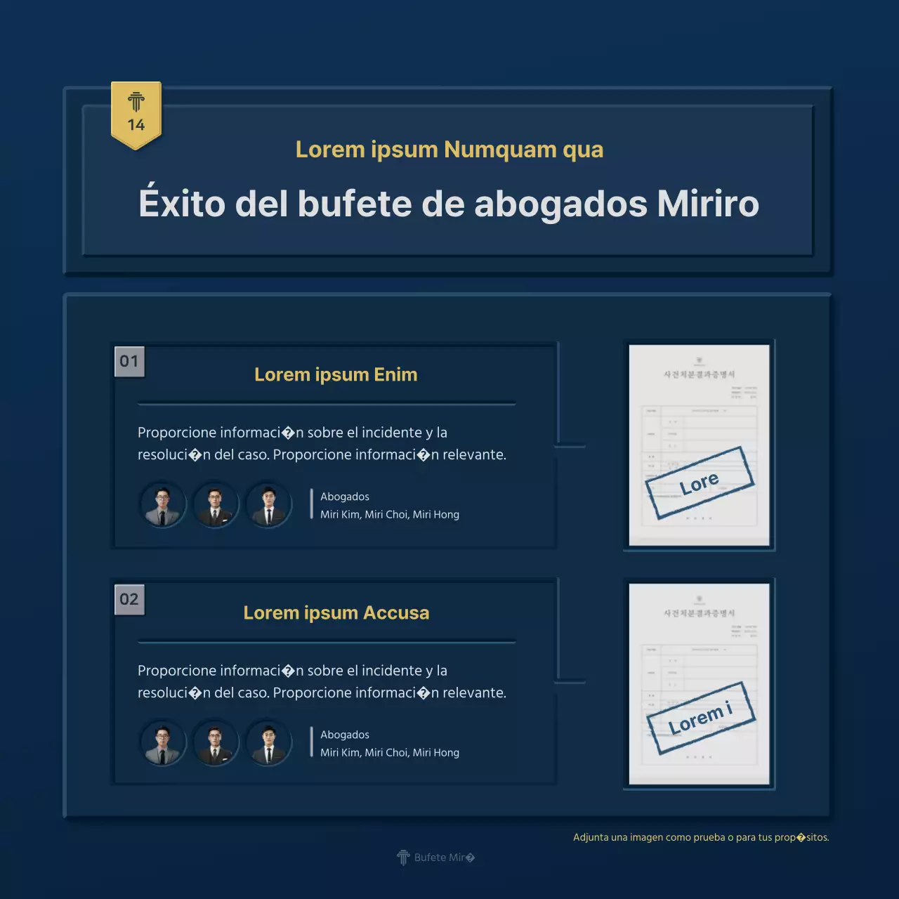 Un sencillo perfil de empresa de bufete de abogados en azul y amarillo