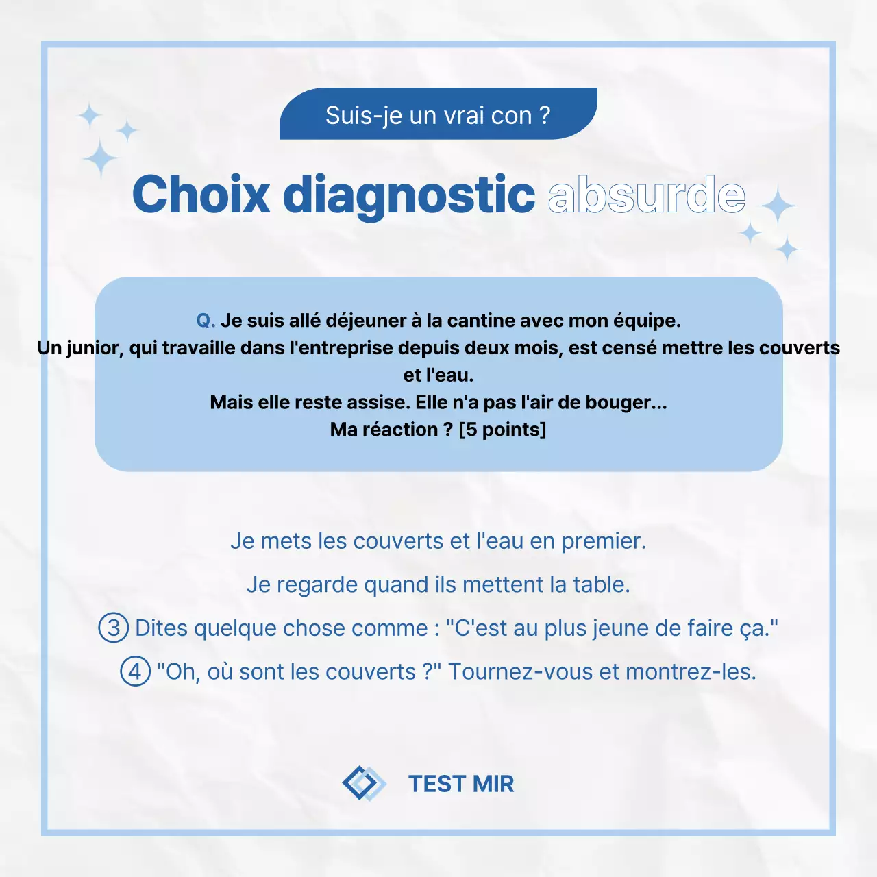 Une enquête kitsch, bleue et blanche, sur le thème de la gaffe