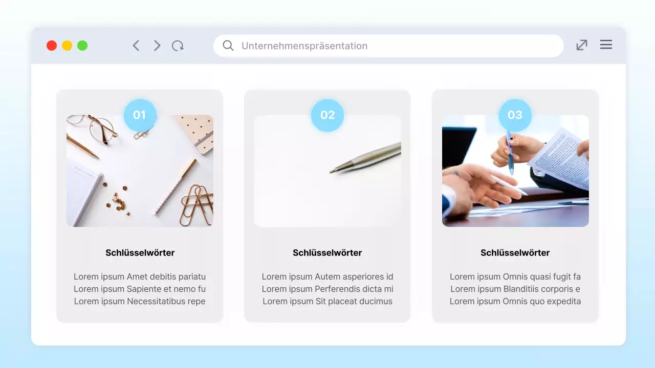 Präsentation auf dem trendigen hellblauen PC-Desktop UI