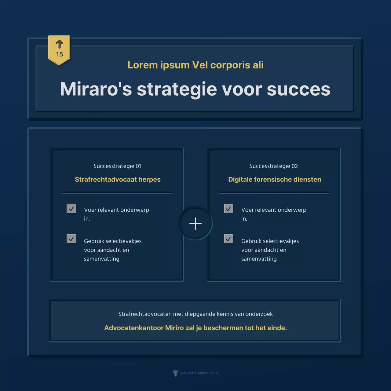 Een eenvoudig blauw en geel bedrijfsprofiel van een advocatenkantoor