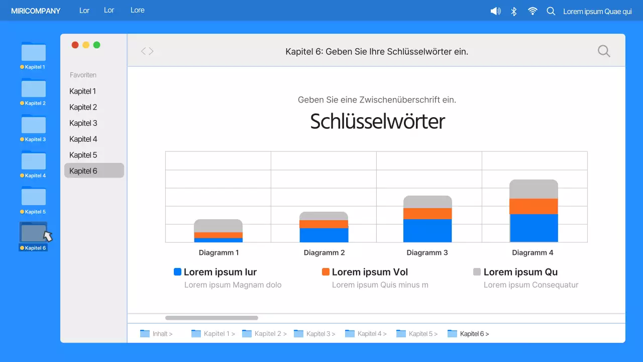 Einfache Computer-Desktop-UI in Blau und Orange Firmenprofil