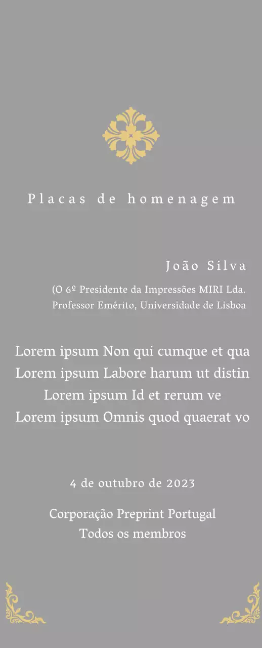 Uma placa de comissionamento de aspeto régio com uma decoração elaborada