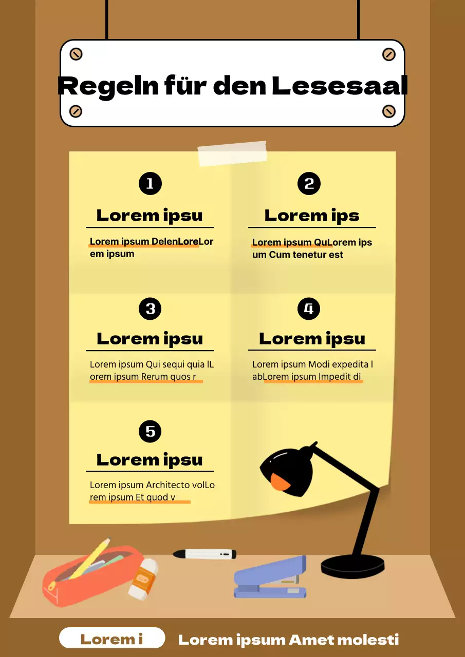 Ein einfaches gelbes und braunes Arbeitszimmer mit ein paar Hinweisen