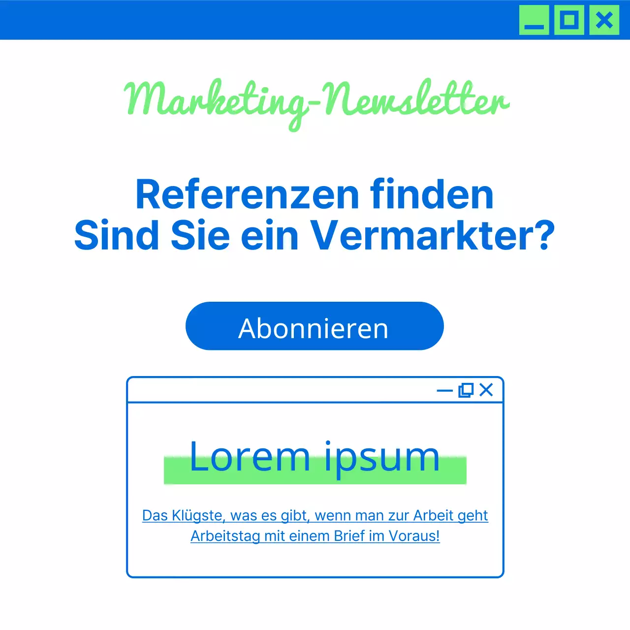 Werbung für trendige Marketing-News in Chartreuse und Blau