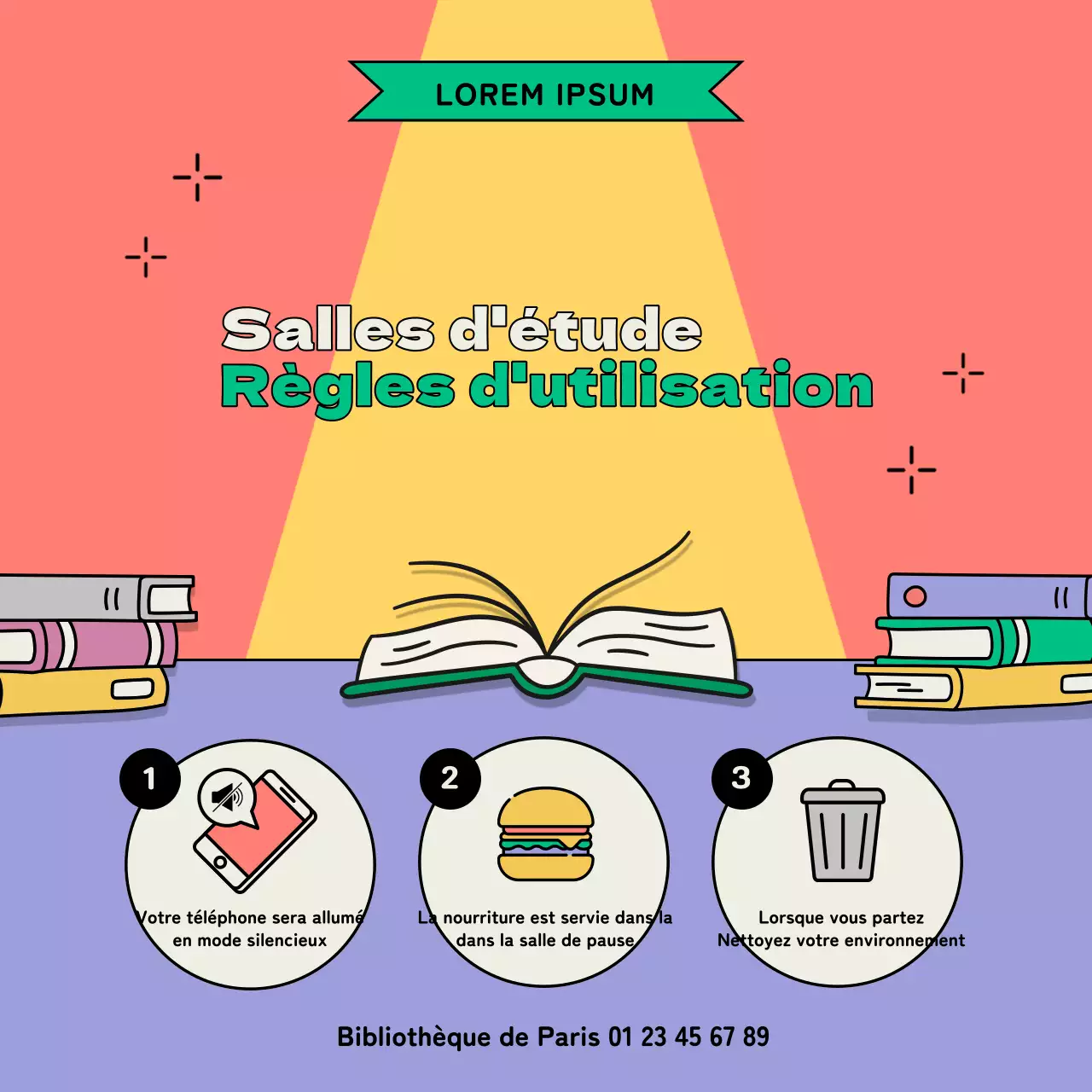 Annonce des règles pour une salle d'étude kitsch mauve et menthe