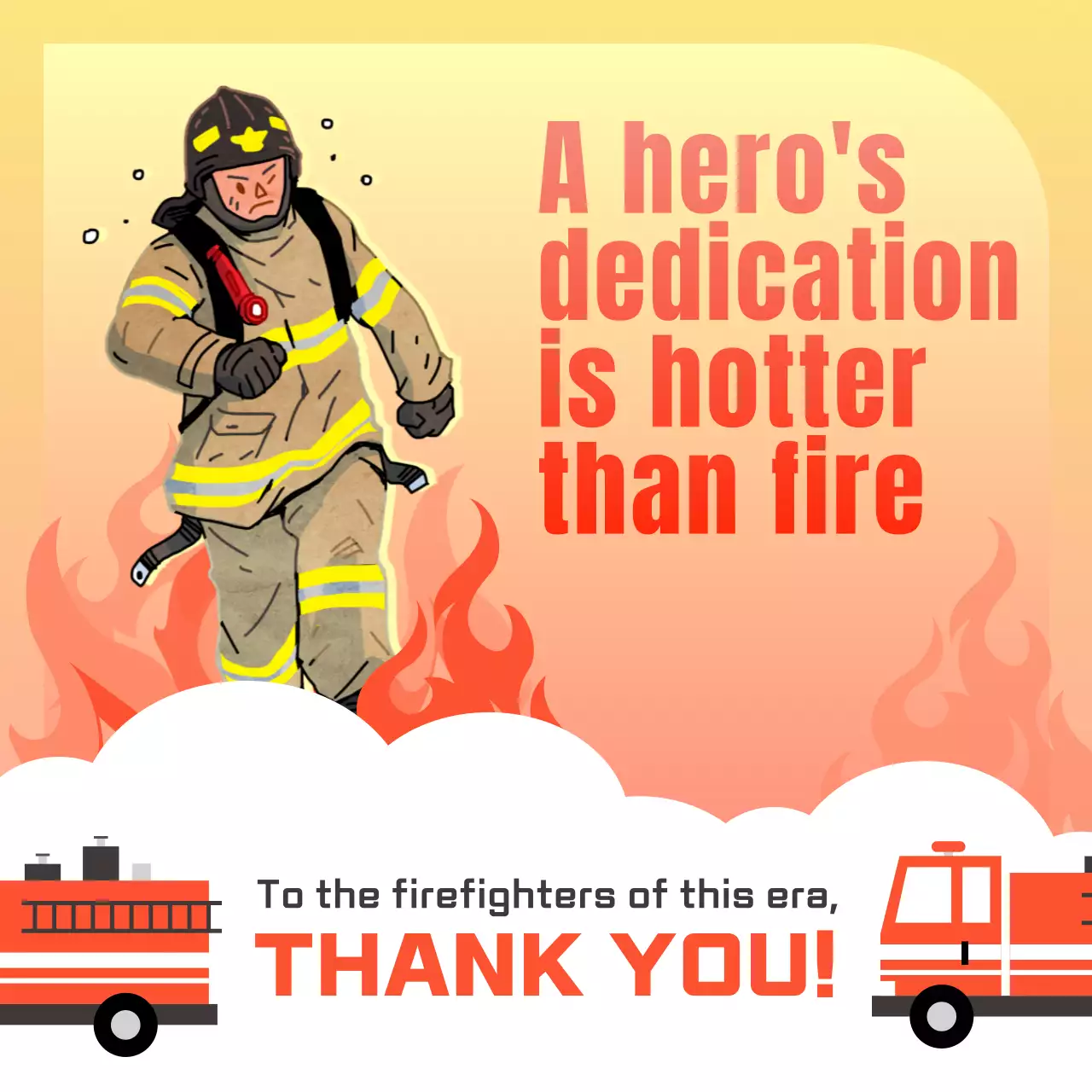 A simple red and yellow Firefighter's Day promotion