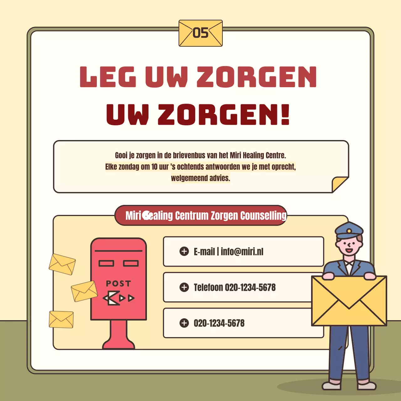 Een eenvoudige gele en kaki nood adviespost