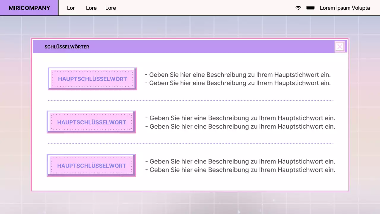Bericht im Retro-Browser-Design in Lila und Rosa