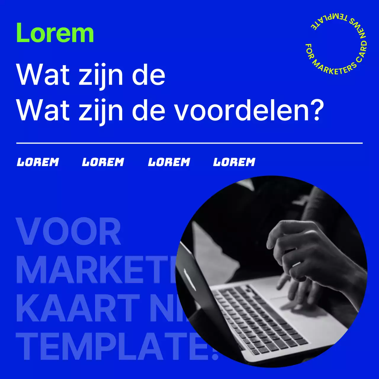 Modern en trendy voorstel voor cardnews sjabloon in marineblauw en fluorescerende kleuren